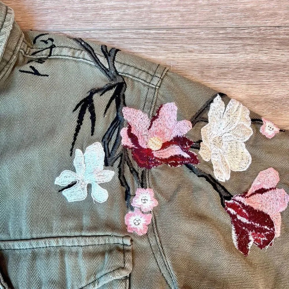 Topshop Women's Army Green Button Front Four Pocket Utility Jacket Size 6 - Picture 5 of 11